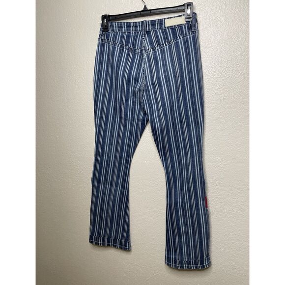 Rock & Roll Jeans 30 x 29 Blue Striped Denim Flared High Rise Red Embroidery - Picture 6 of 13